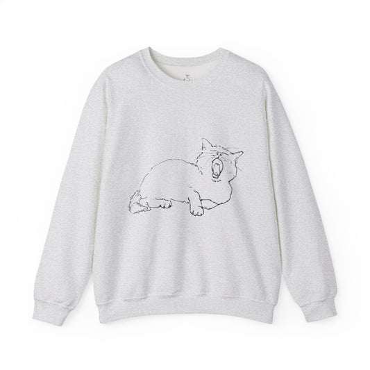Yawn Cat Unisex Heavy Crewneck Sweatshirt